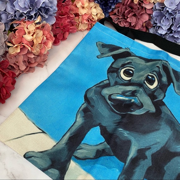 Eco-Friendly Goofy Black Lab Dog Folding Tote Bag - Picture 6 of 14